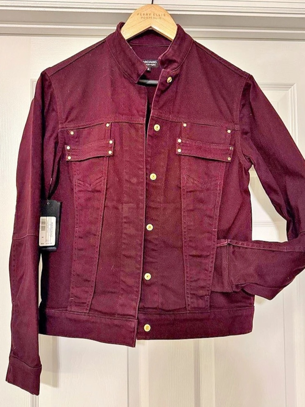 Marciano Vanda Denim Jacket Cotton Utility Jacket in Plum-burgundy Size S NWT